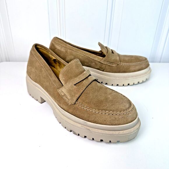 PATINA Tan Suede Platform Women's Penny Loafers Size US 9/EU 39 - Picture 1 of 9
